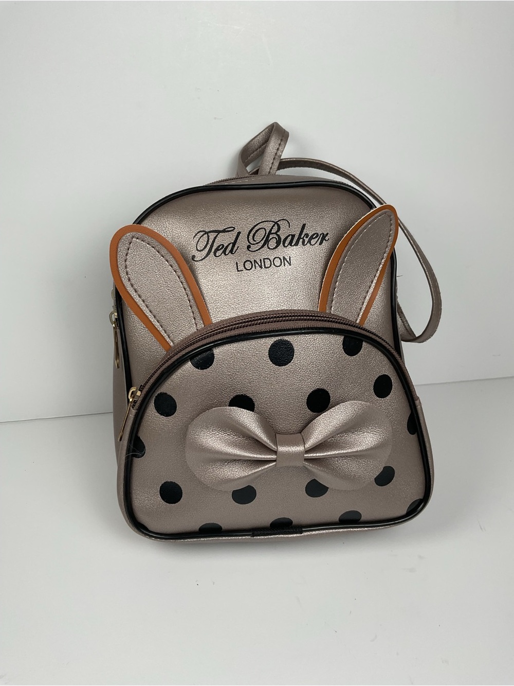 Ted Baker London Mini Backpack Bunny Bow Polka Dot Rose Gold Womens Bag Cut - Picture 2 of 9
